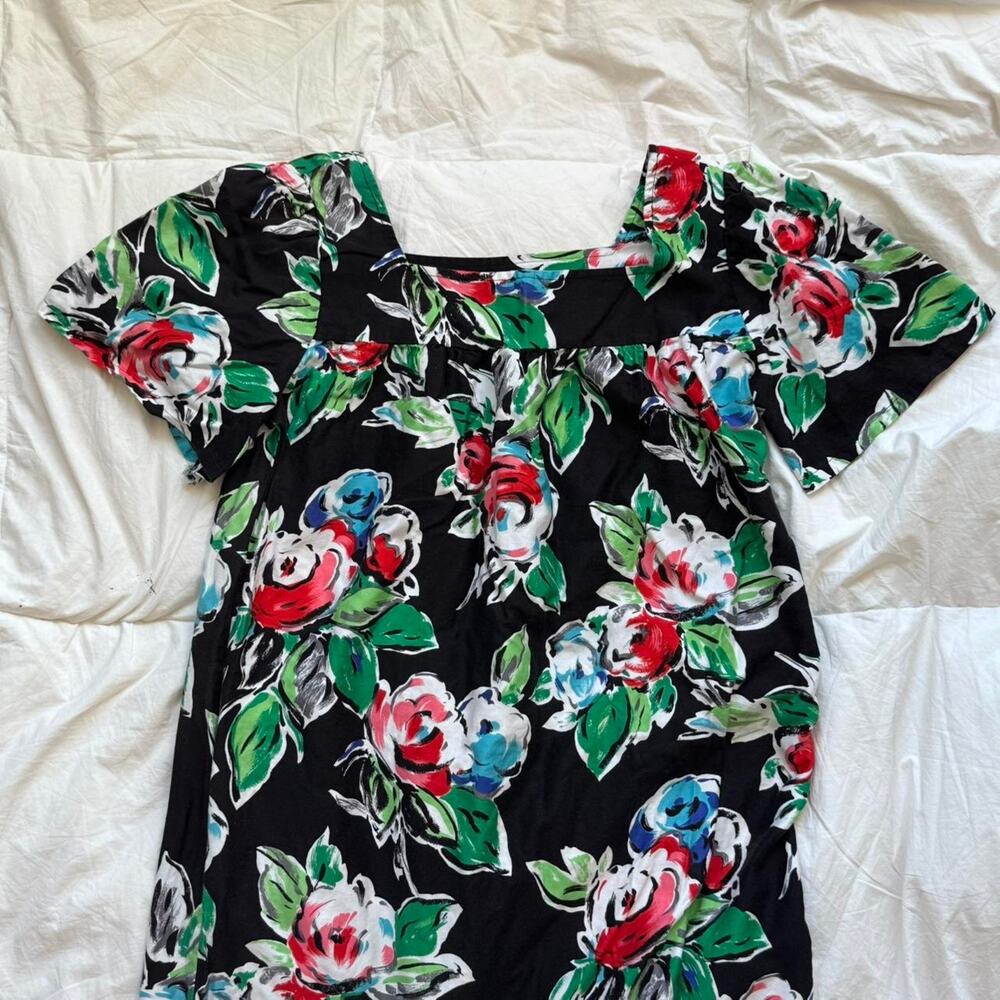 Vintage black floral print maxi‎ dress sz XL tiered ruffle resort cottagecore